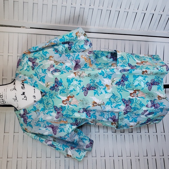 Disney fairies new blue short sleeves woman scrub top size M - Picture 1 of 6